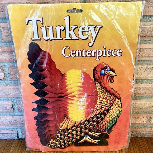 Vintage 2000 Beistle Thanksgiving Turkey Honeycomb Die Cut Centerpiece 9” NOS - Picture 1 of 3